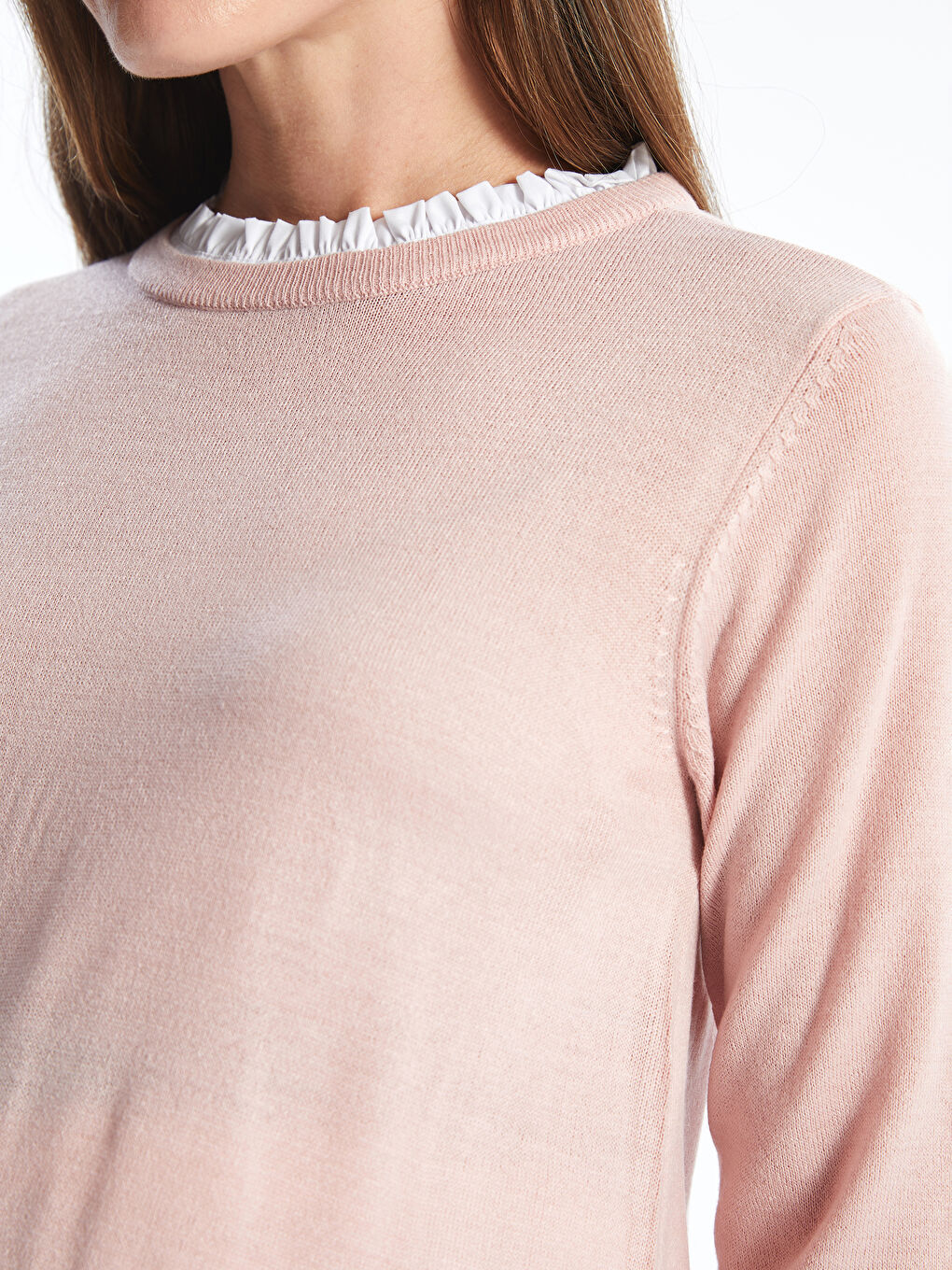 Туника из трикотажа для беременных с оборками и воротником-труба-2