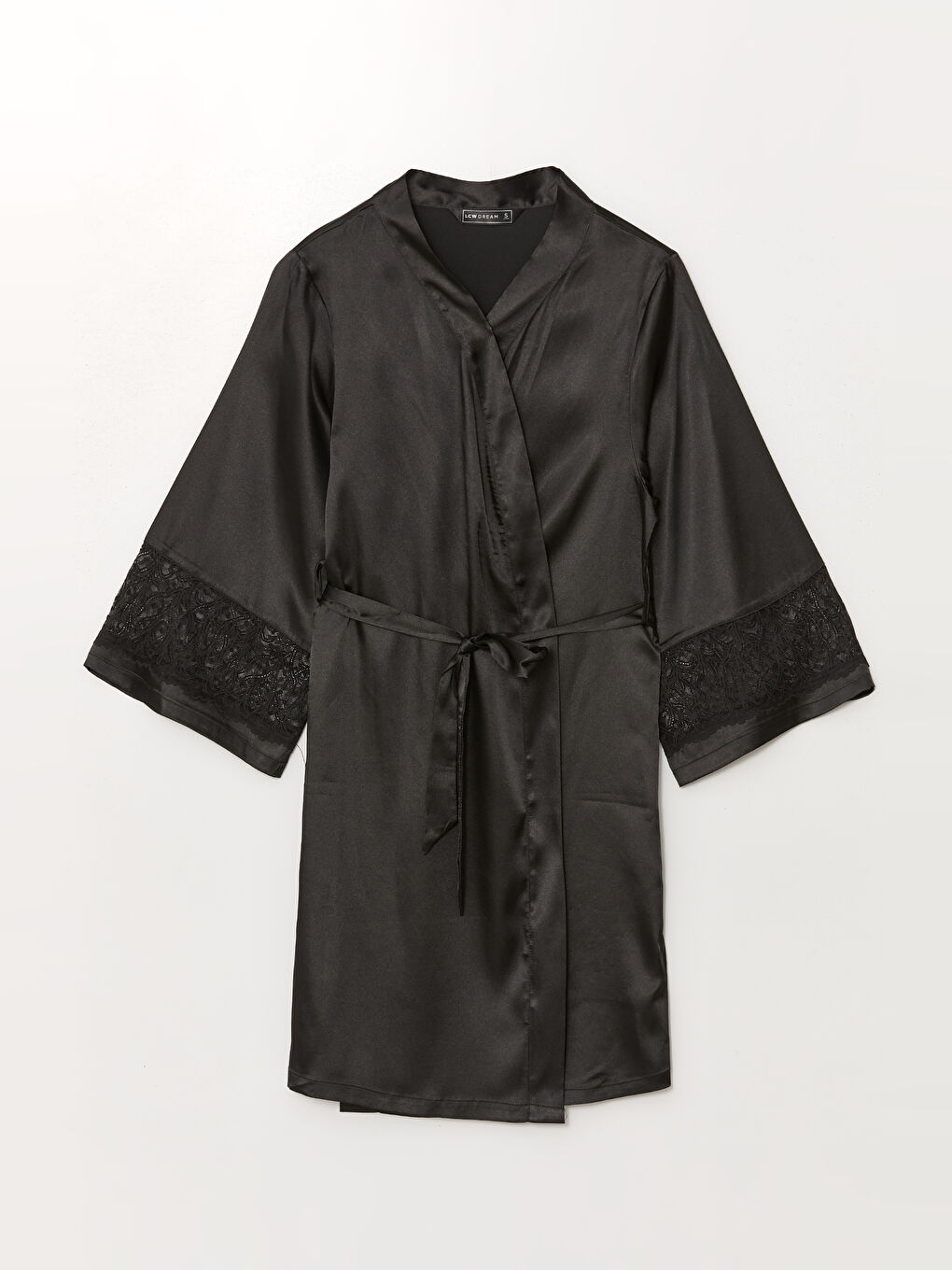 Doppelreihiger Satin Damen Bademantel mit Spitzendetails-4