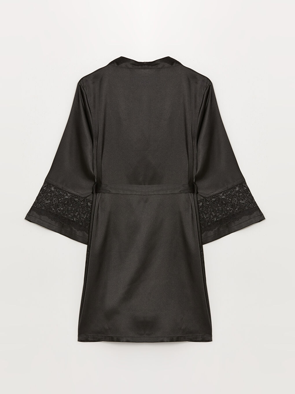 Doppelreihiger Satin Damen Bademantel mit Spitzendetails-5