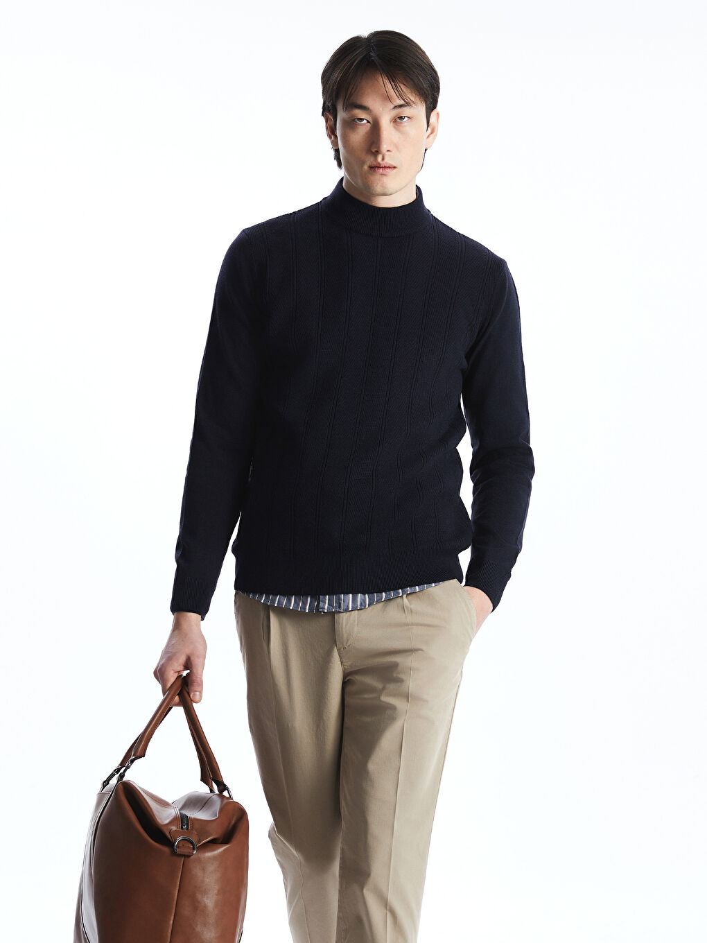 Half Turtleneck Long Sleeve Men's Tricot Sweater -W44455Z8-RFH