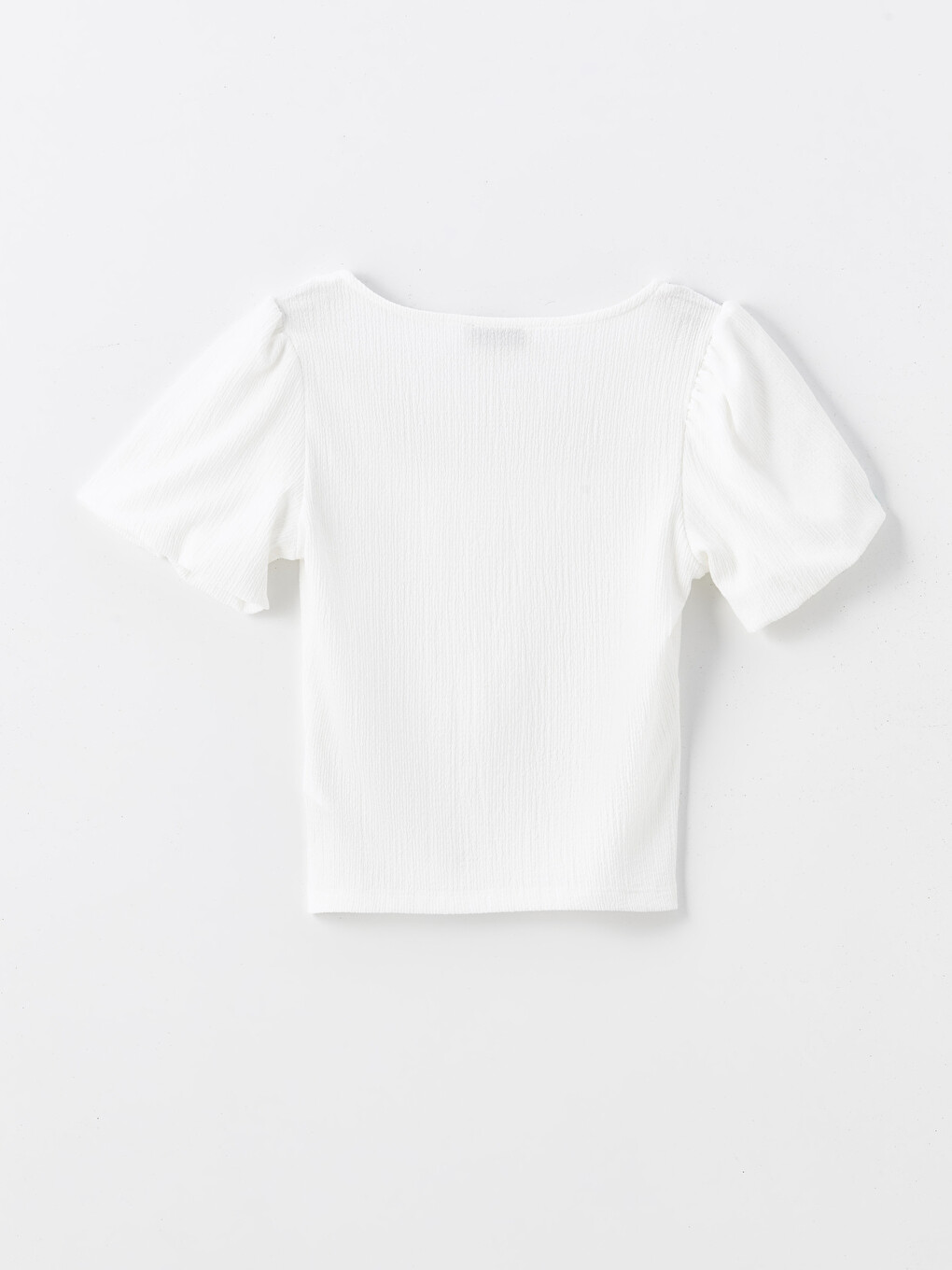 Square Collar Plain Short Sleeve Crop Women's Blouse-5