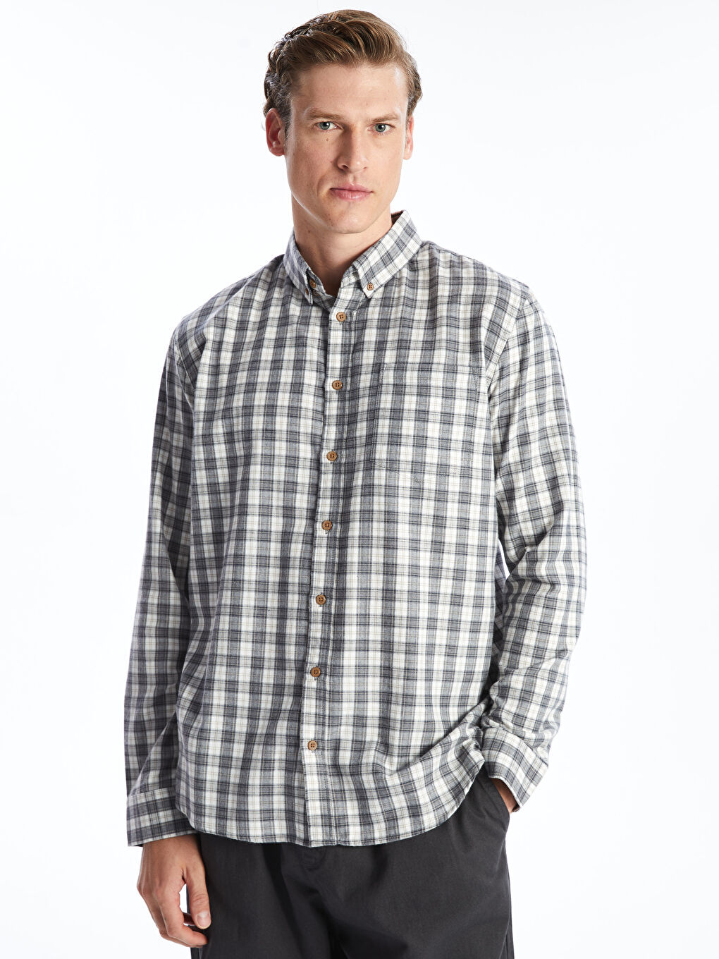 Regular Fit Long Sleeve Plaid Men's Shirt