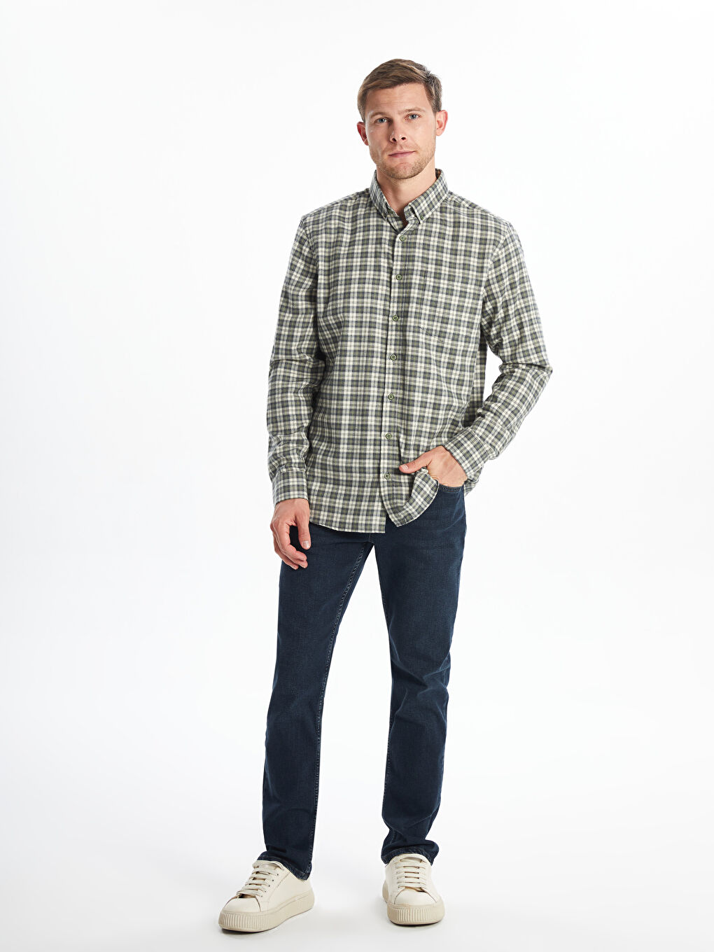 Ерлерге арналған ұзын жеңді торлы стандартты пішімді жейде-1