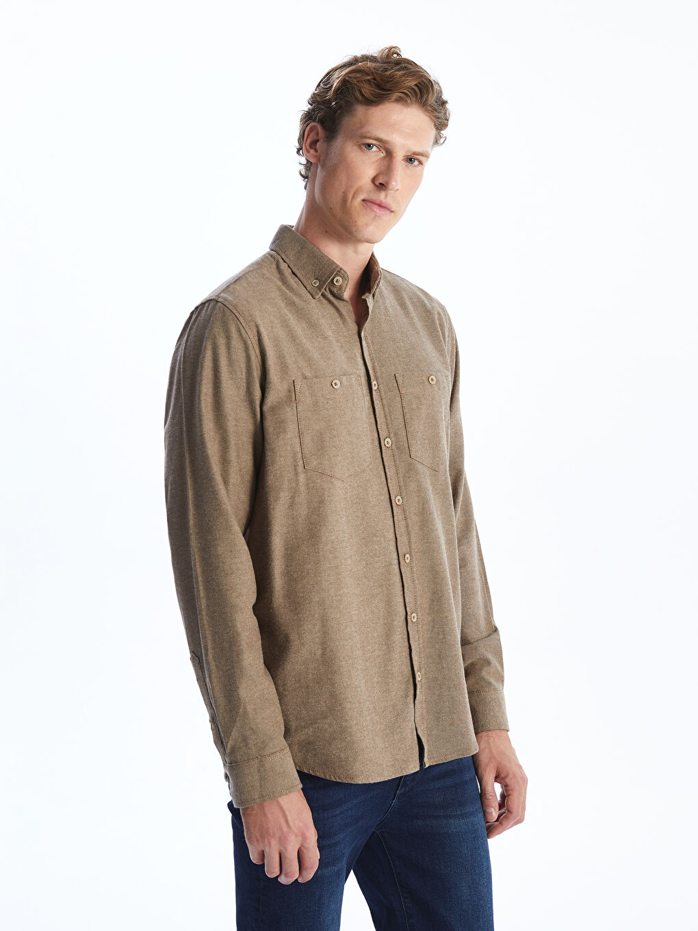 Рубашка Мужская из Габардина с Длинным Рукавом Стандартного Кроя