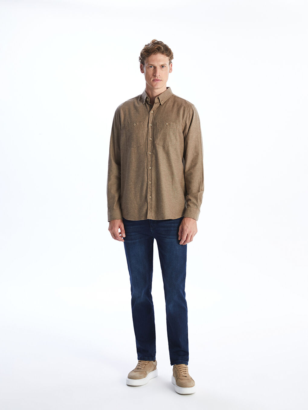 Рубашка Мужская из Габардина с Длинным Рукавом Стандартного Кроя-1