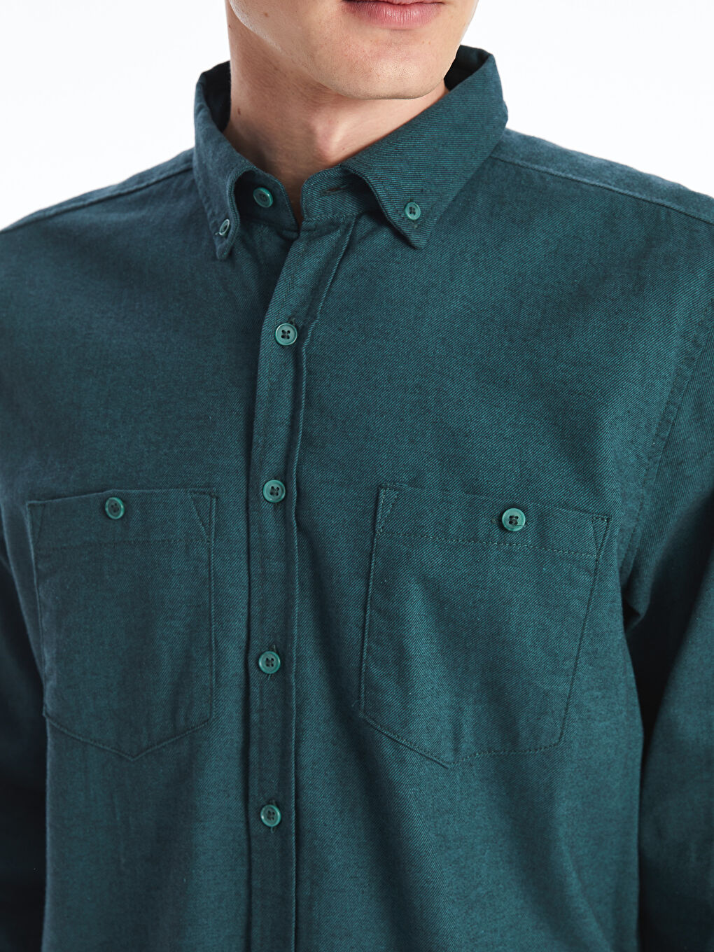 قميص رجالي كم طويل بقصة عادية من قماش الجبردين-2