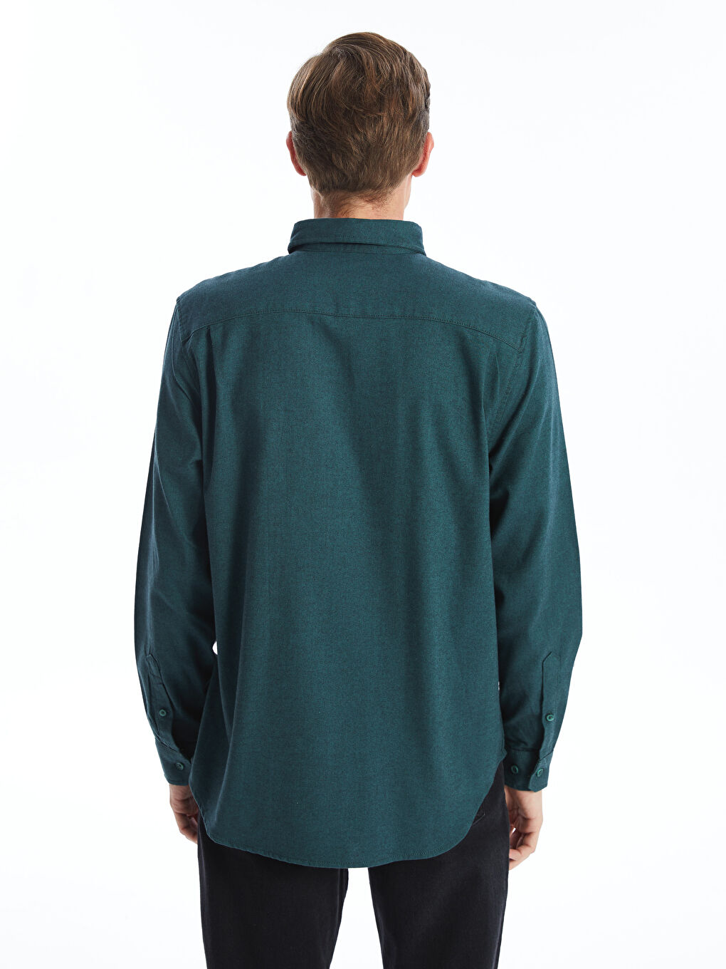 قميص رجالي كم طويل بقصة عادية من قماش الجبردين-3