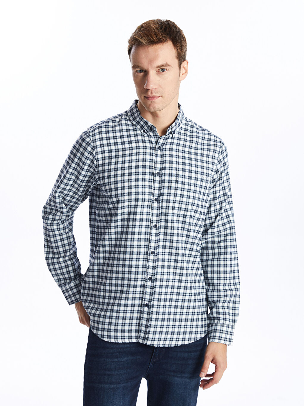 Regular Fit Long Sleeve Plaid Men's Flannel Shirt
