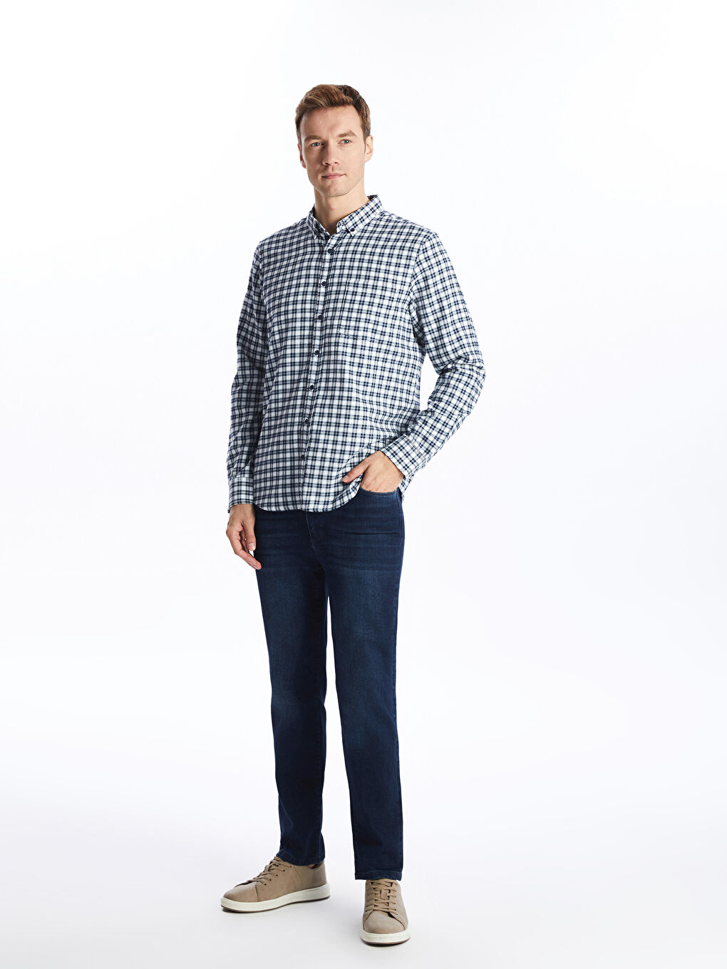 Regular Fit Long Sleeve Plaid Men's Flannel Shirt-1