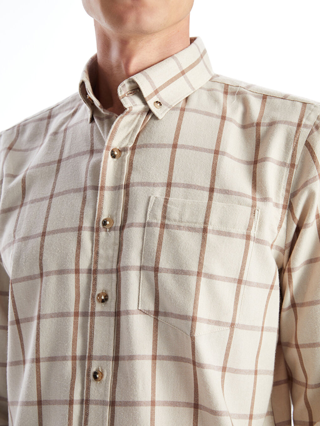 قميص فلانيل كاروهات كم طويل عادي للرجال-2