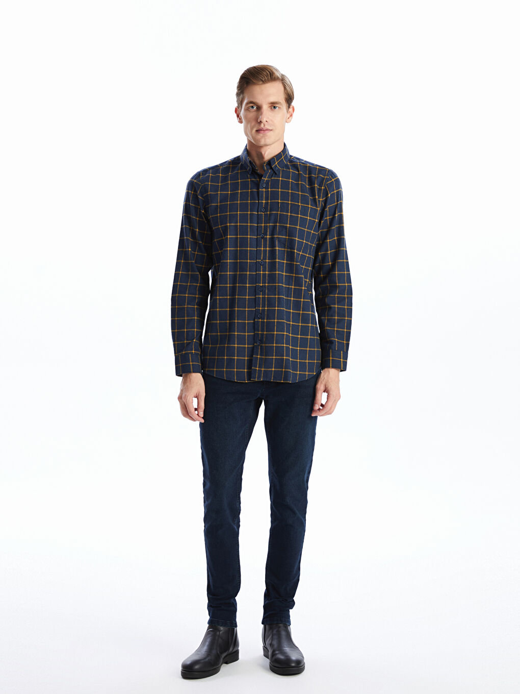 Regular Fit Long Sleeve Plaid Men's Flannel Shirt-1