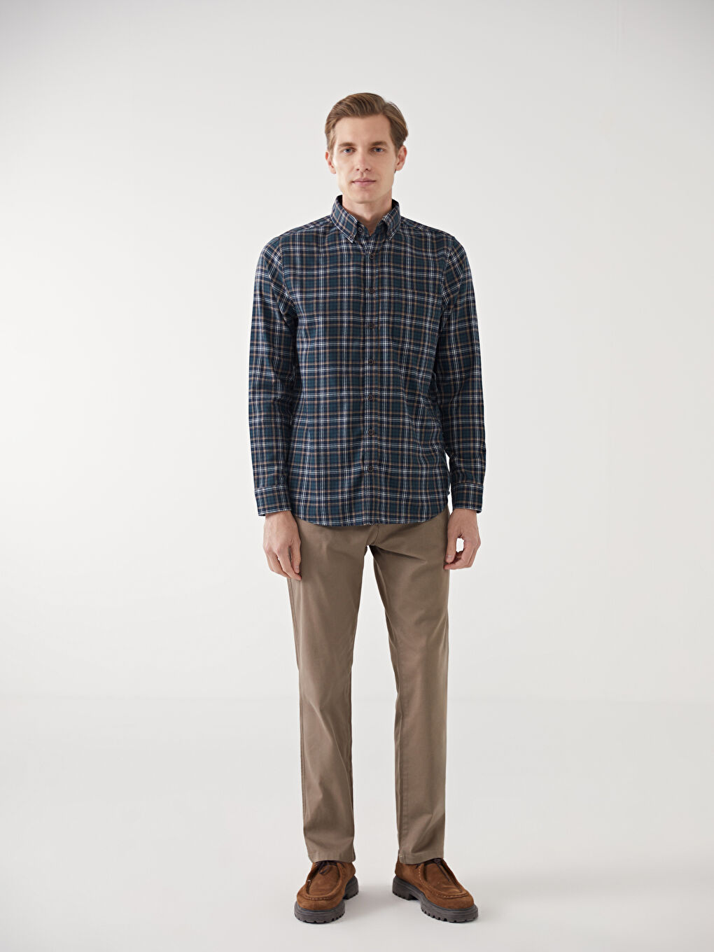 Regular Fit Long Sleeve Plaid Men's Shirt-1