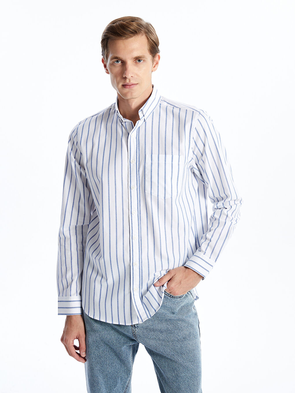 Regular Fit Long Sleeve Striped Men's Shirt