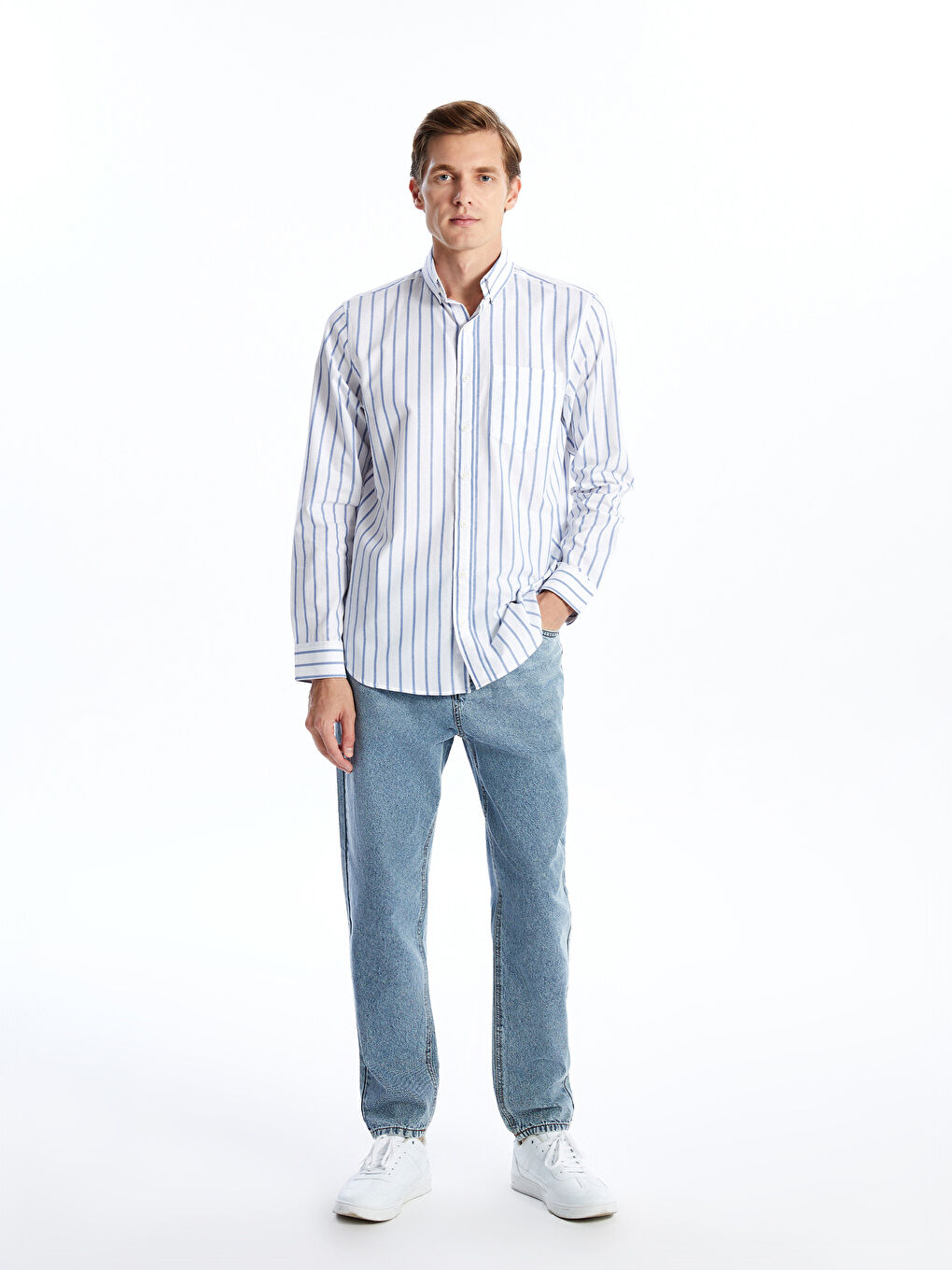 Regular Fit Long Sleeve Striped Men's Shirt-1