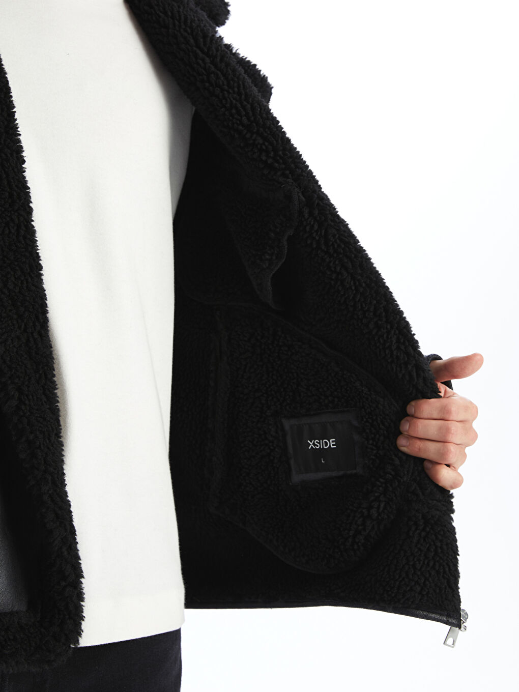 Пальто из искусственной кожи стандартного кроя с отложным воротником для мужчин-3