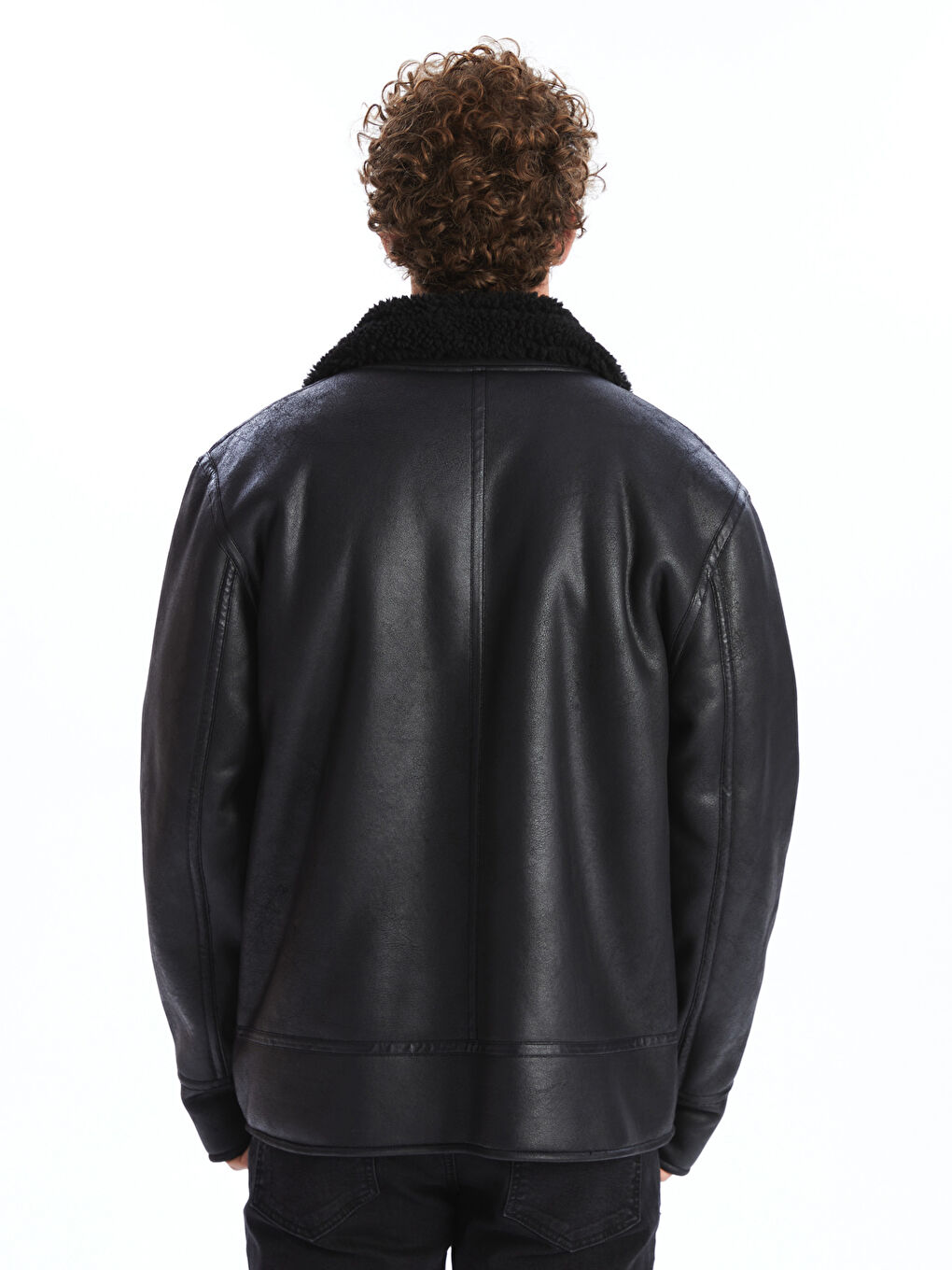 Пальто из искусственной кожи стандартного кроя с отложным воротником для мужчин-4