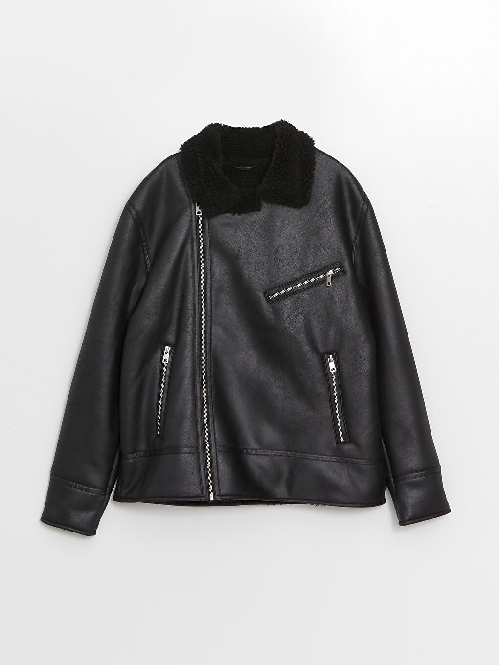 Пальто из искусственной кожи стандартного кроя с отложным воротником для мужчин-5