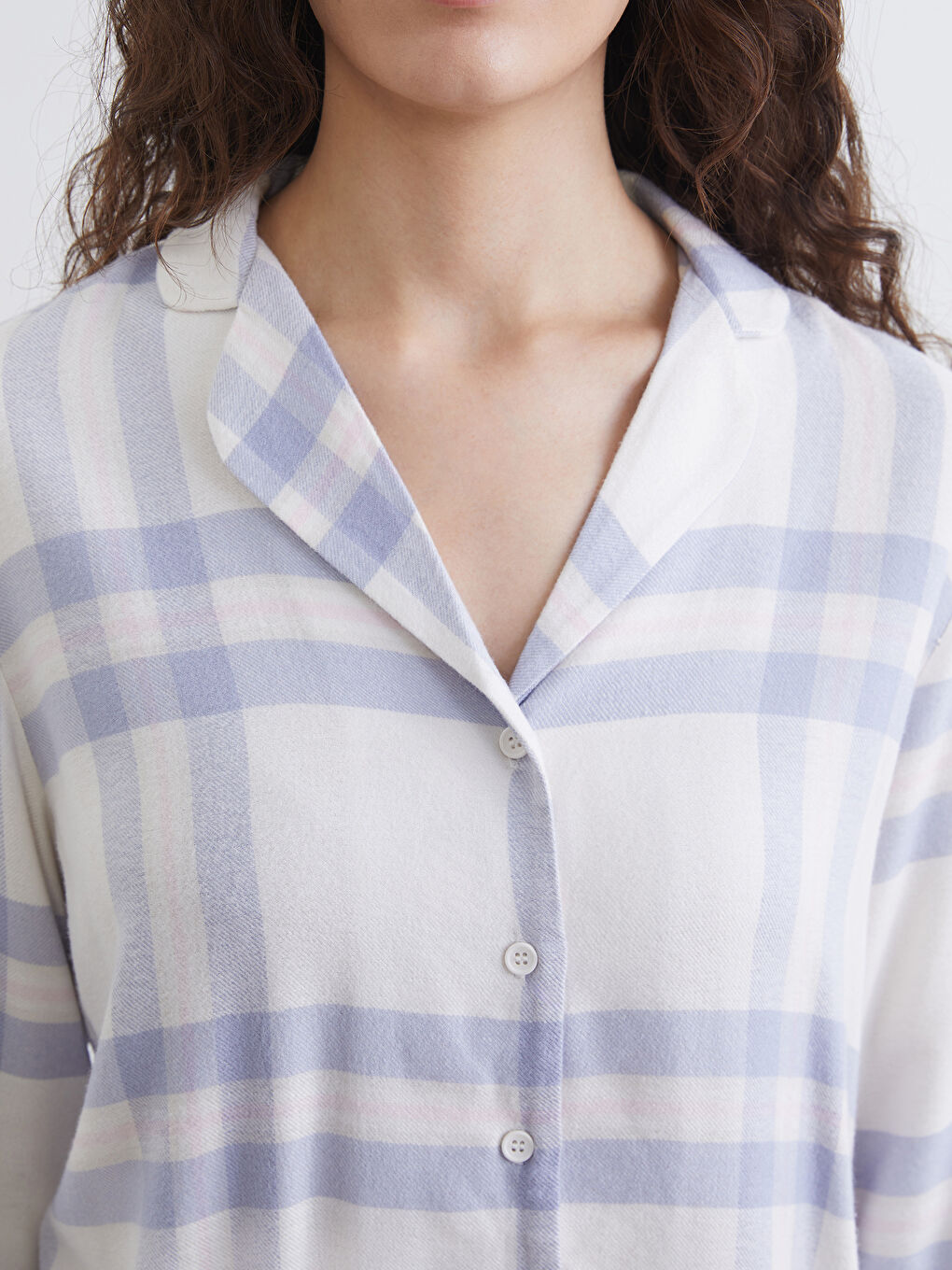 Pembe Gömlek Yaka Ekose Kadın Pijama Üstü-2