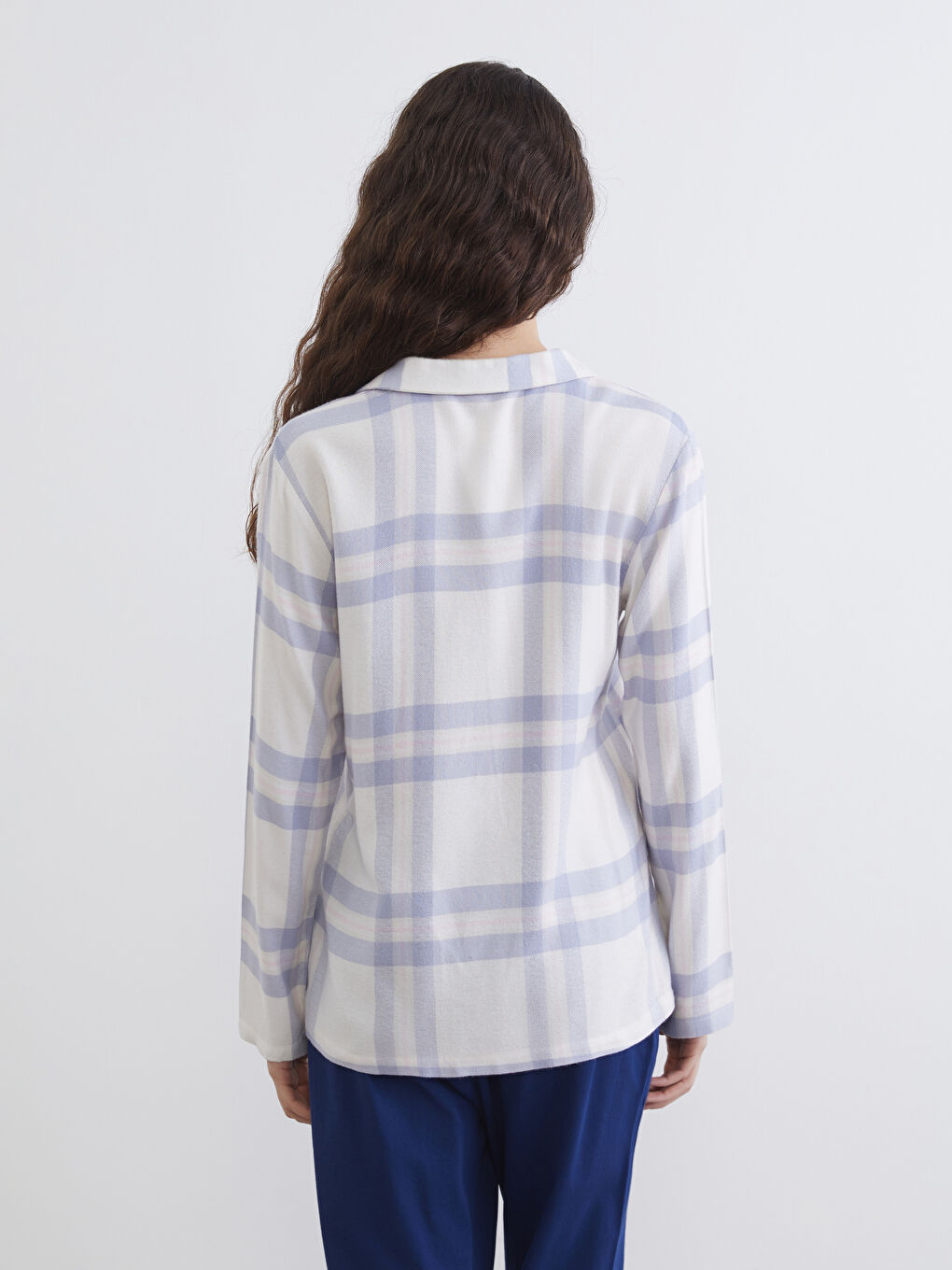 Pembe Gömlek Yaka Ekose Kadın Pijama Üstü-3