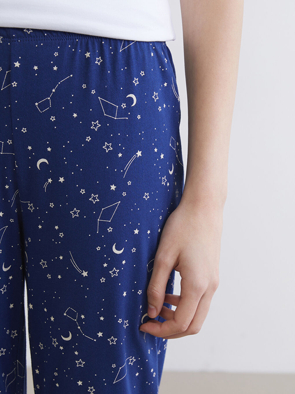 Lacivert Beli Lastikli Baskılı Kadın Pijama Altı-2