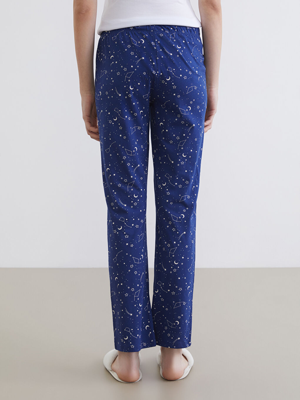 Lacivert Beli Lastikli Baskılı Kadın Pijama Altı-3