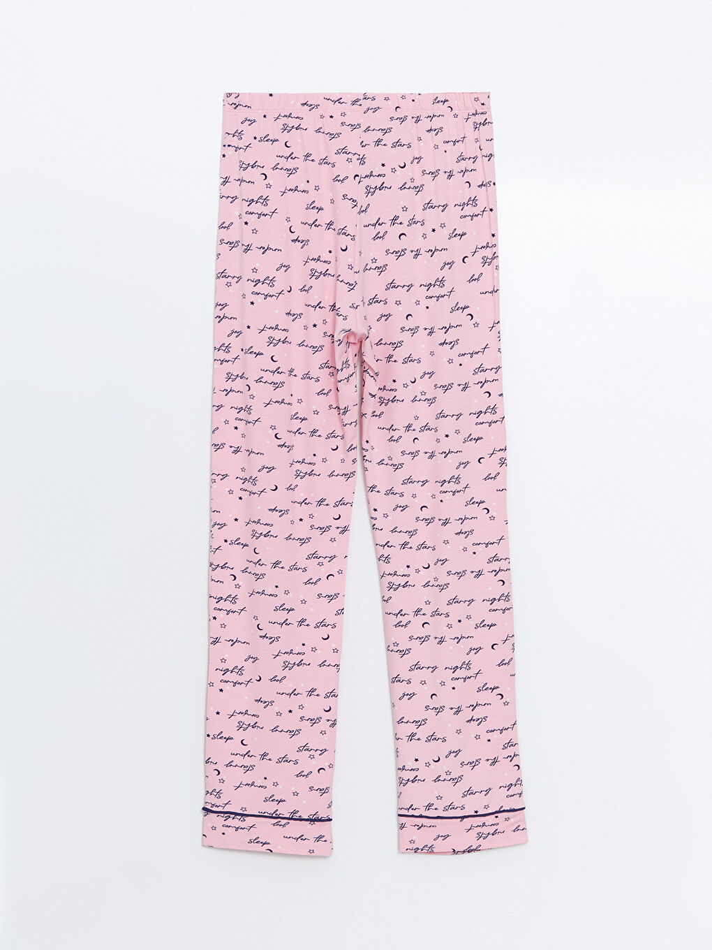 Pembe Beli Lastikli Desenli Kadın Pijama Alt-1