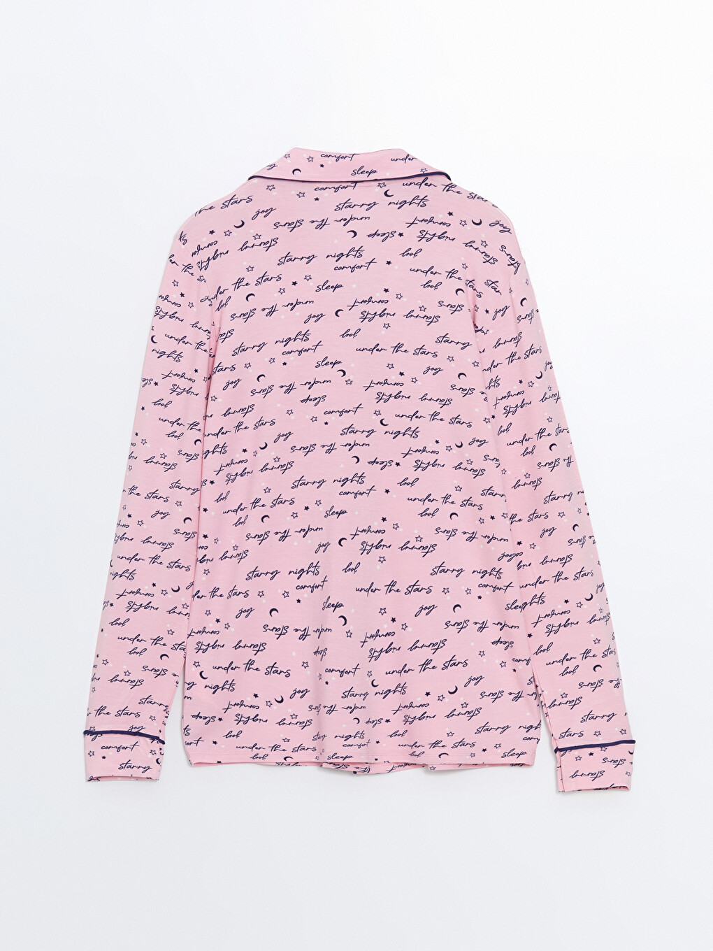 Pembe Gömlek Yaka Desenli Kadın Pijama Üstü-1