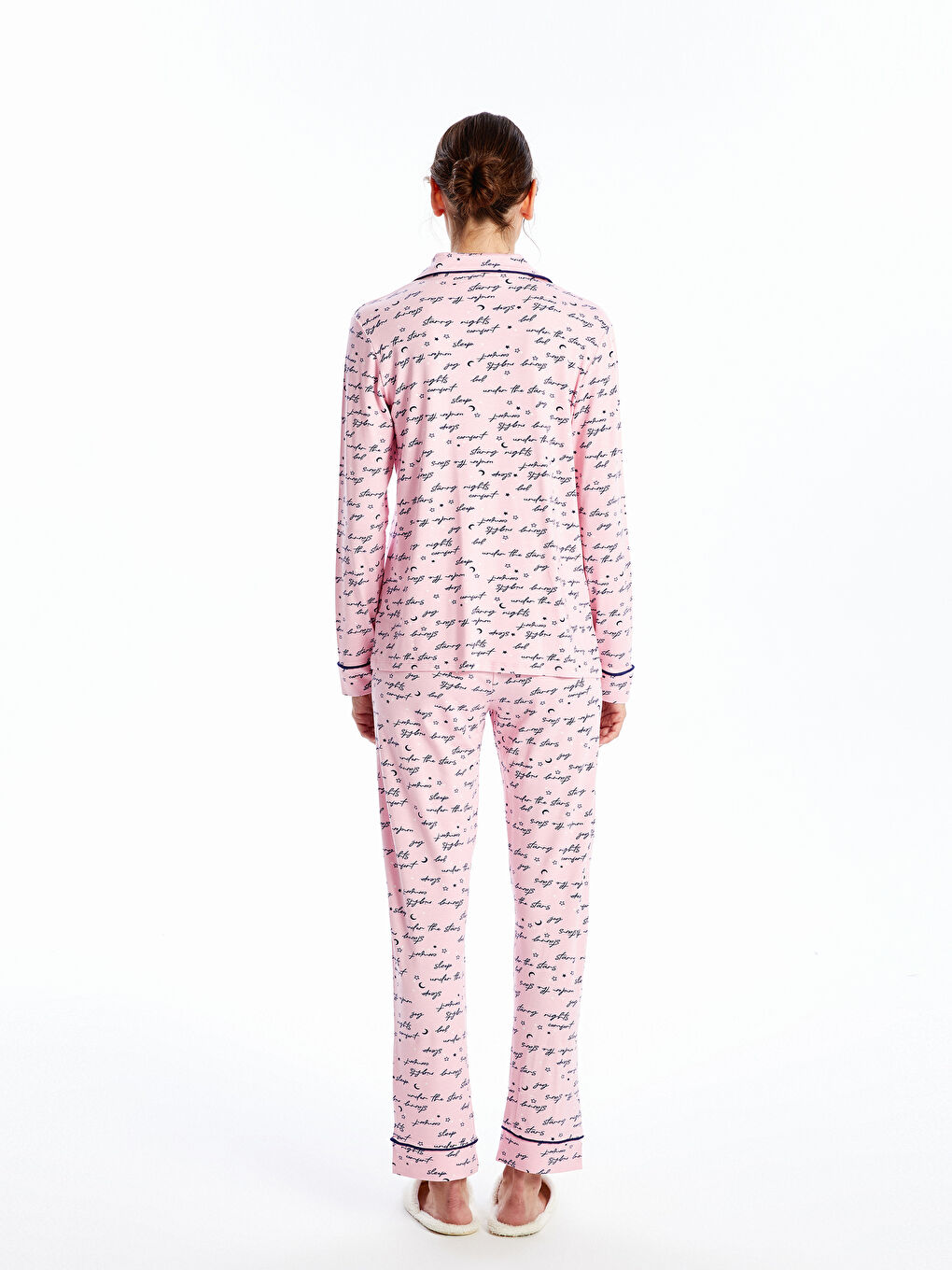 LCW DREAM Pembe Baskılı Gömlek Yaka Desenli Kadın Pijama Takımı - 3