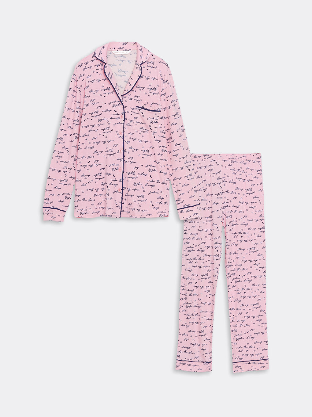 LCW DREAM Pembe Baskılı Gömlek Yaka Desenli Kadın Pijama Takımı - 4