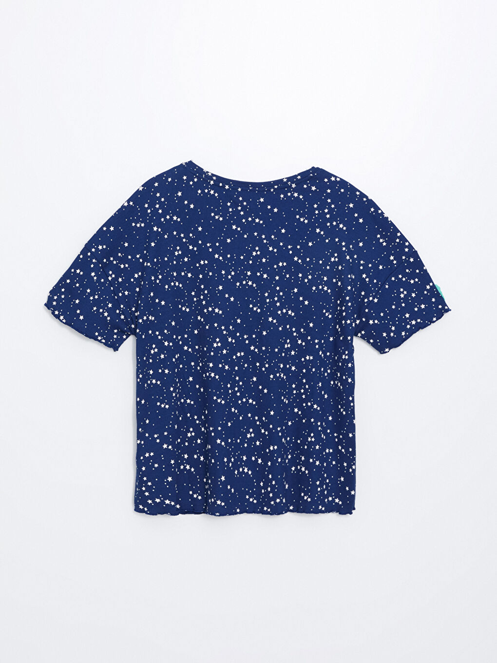 Lacivert Bisiklet Yaka Desenli Kadın Pijama Üst-1