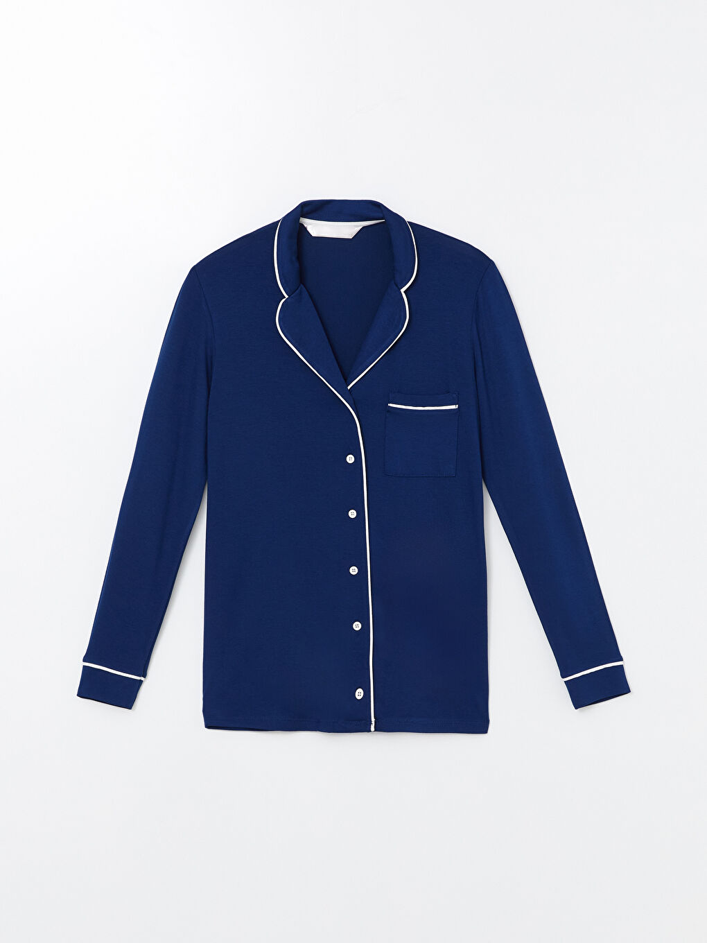 Lacivert Gömlek Yaka Kadın Pijama Üstü