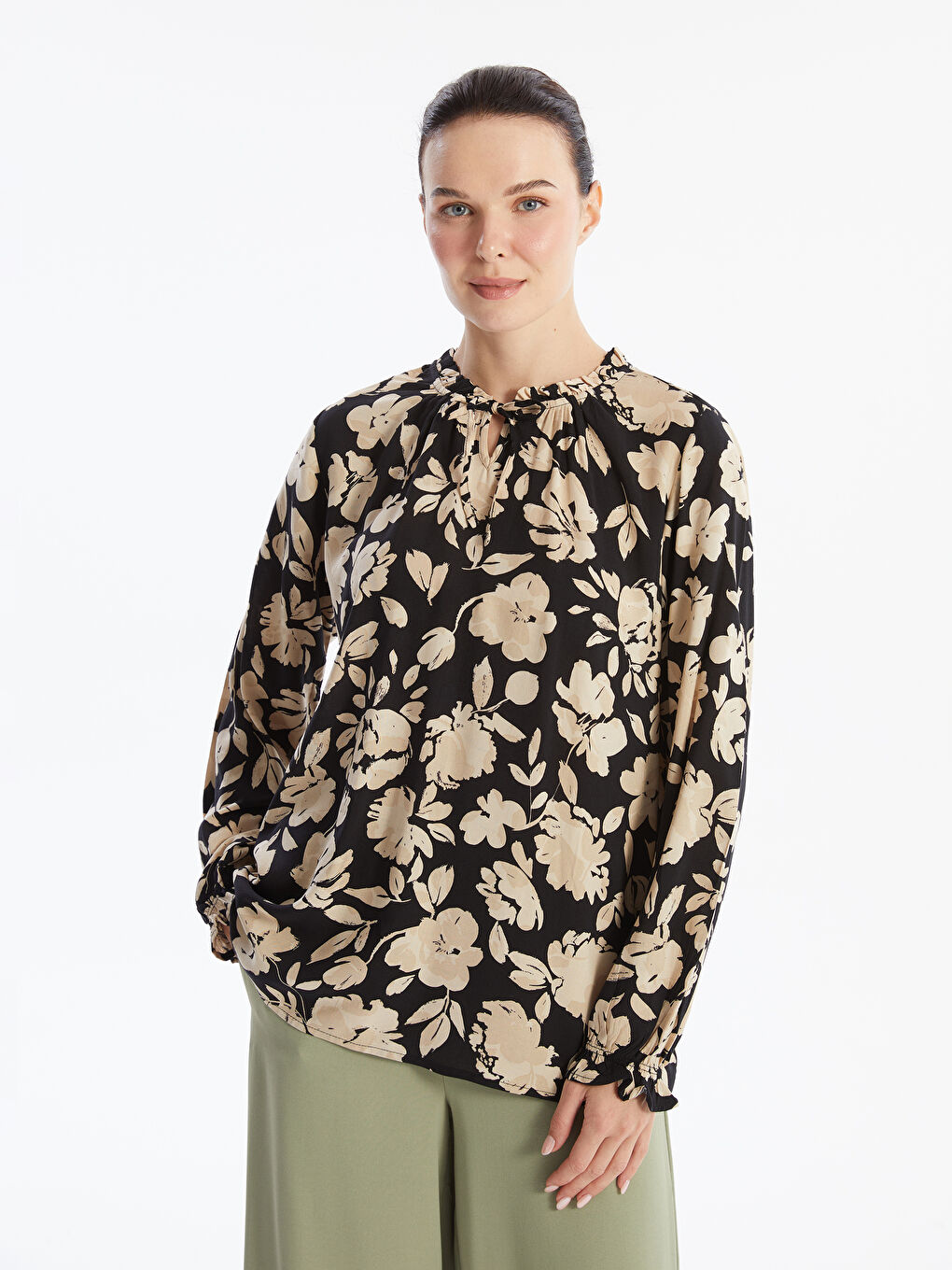 LCW Grace Ženska cvetna bluza sa kragnom na vezivanje -W44760Z8-SW5