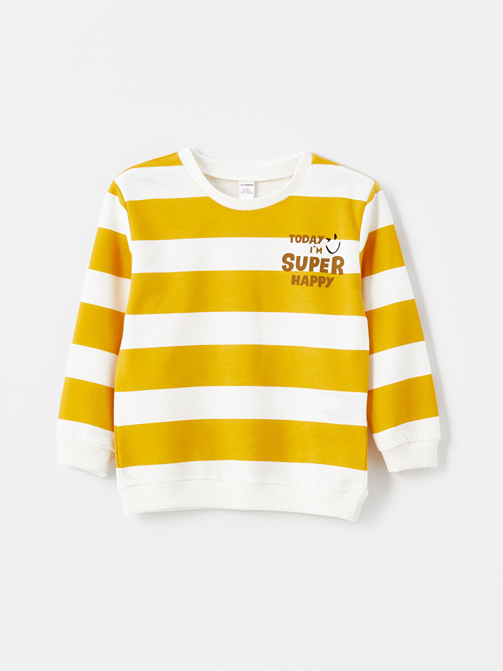 Ekru Bisiklet Yaka Çizgili Erkek Çocuk Sweatshirt