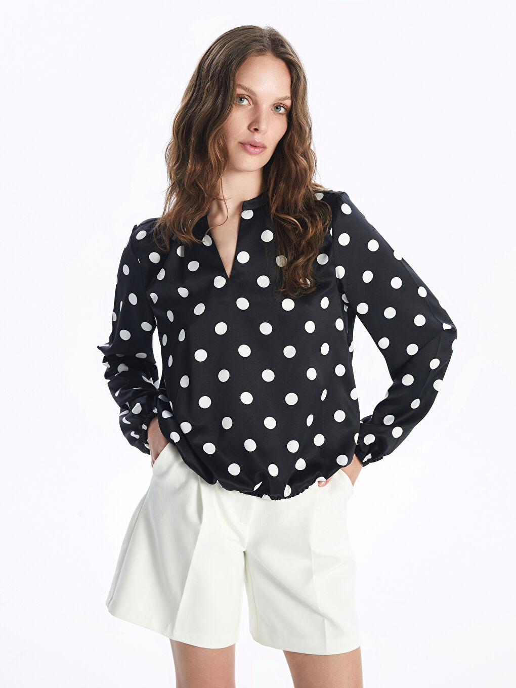 LCW Vision Notch Neck Polka Dot Women's Blouse -W44858Z8-LQJ
