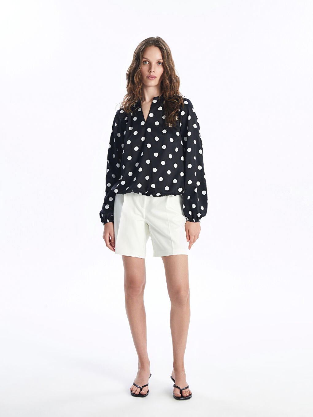 LCW Vision Notch Neck Polka Dot Women's Blouse -W44858Z8-LQJ