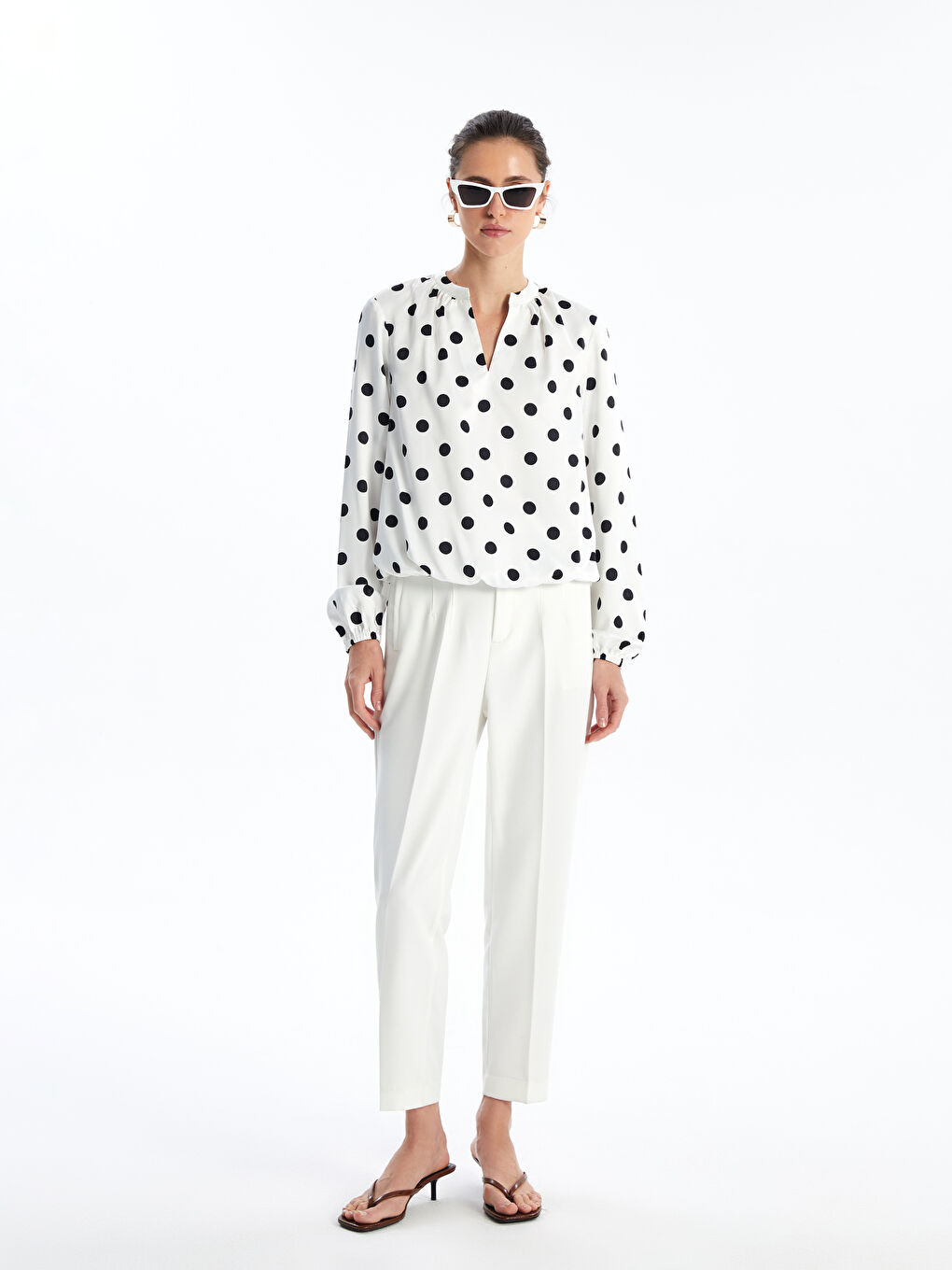 LC Waikiki Notch Neck Polka Dot Women's Blouse -W44858Z8-LRA