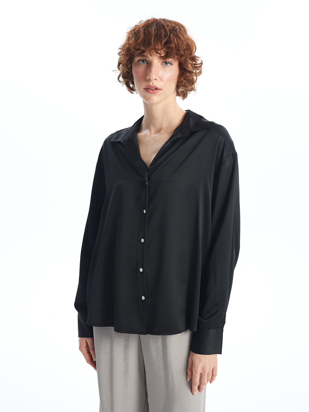 Oversize Satin Women's Shirt -W44876Z8-CVL