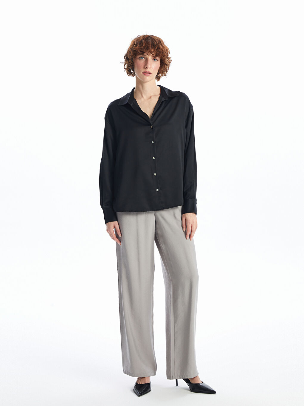 Oversize Satin Women's Shirt -W44876Z8-CVL