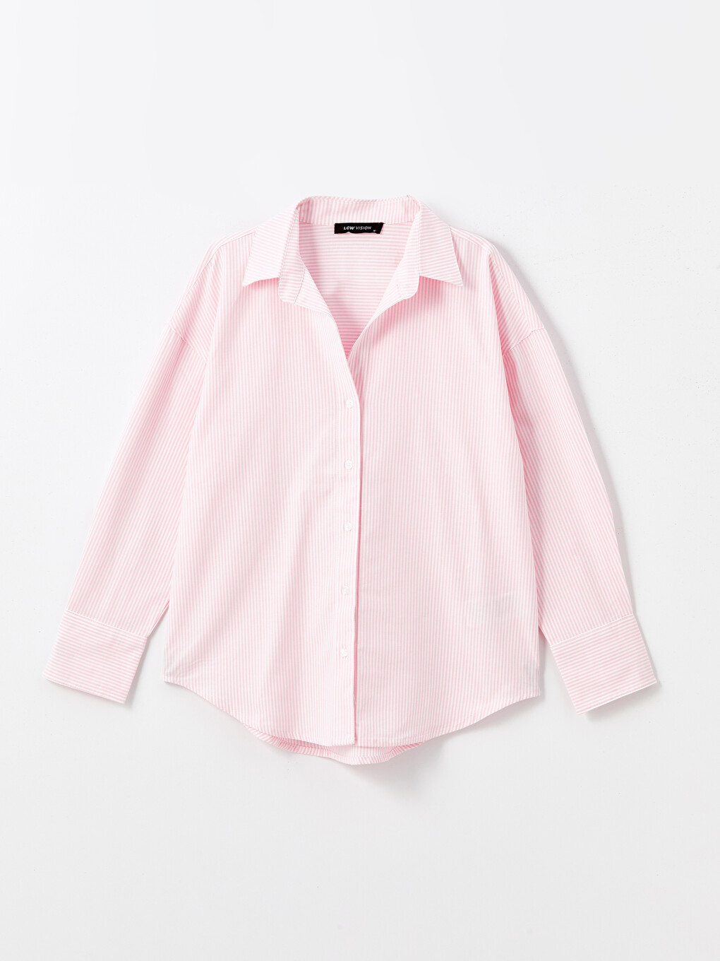 Pembe Çizgili Poplin Kadın Gömlek-4