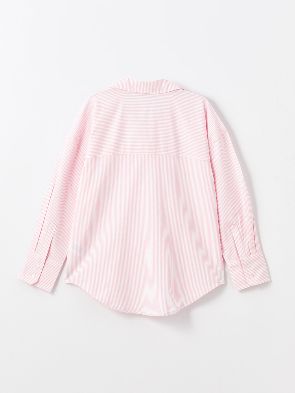 Pembe Çizgili Poplin Kadın Gömlek-5