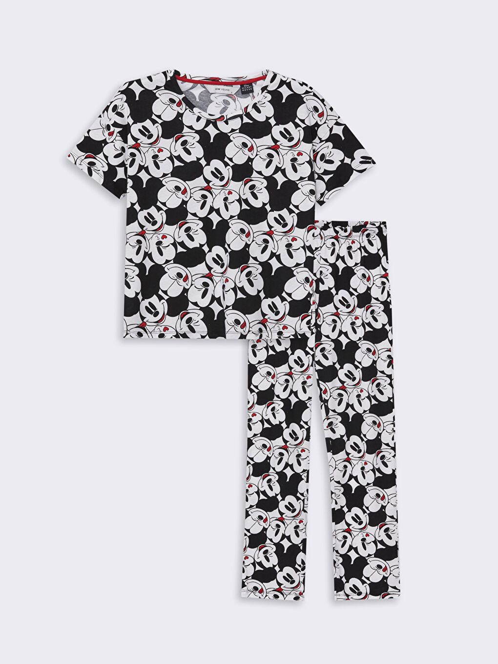 LCW Young Optik Beyaz Baskılı Bisiklet Yaka Mickey Mouse Baskılı Kısa Kollu Kadın Pijama Takımı - 4