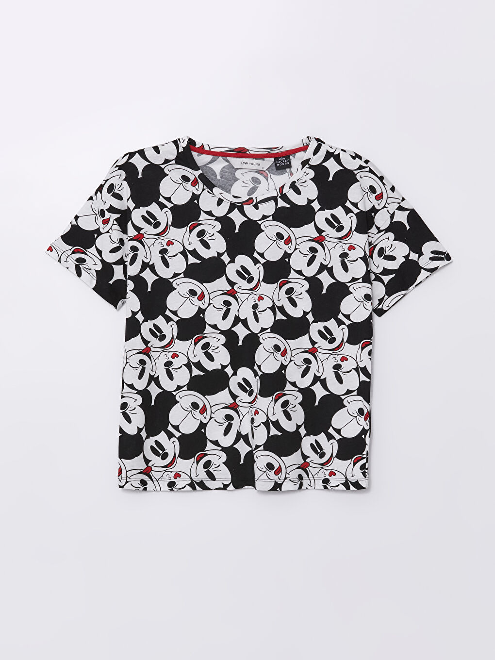 LCW Young Optik Beyaz Baskılı Bisiklet Yaka Mickey Mouse Baskılı Kısa Kollu Kadın Pijama Takımı - 5