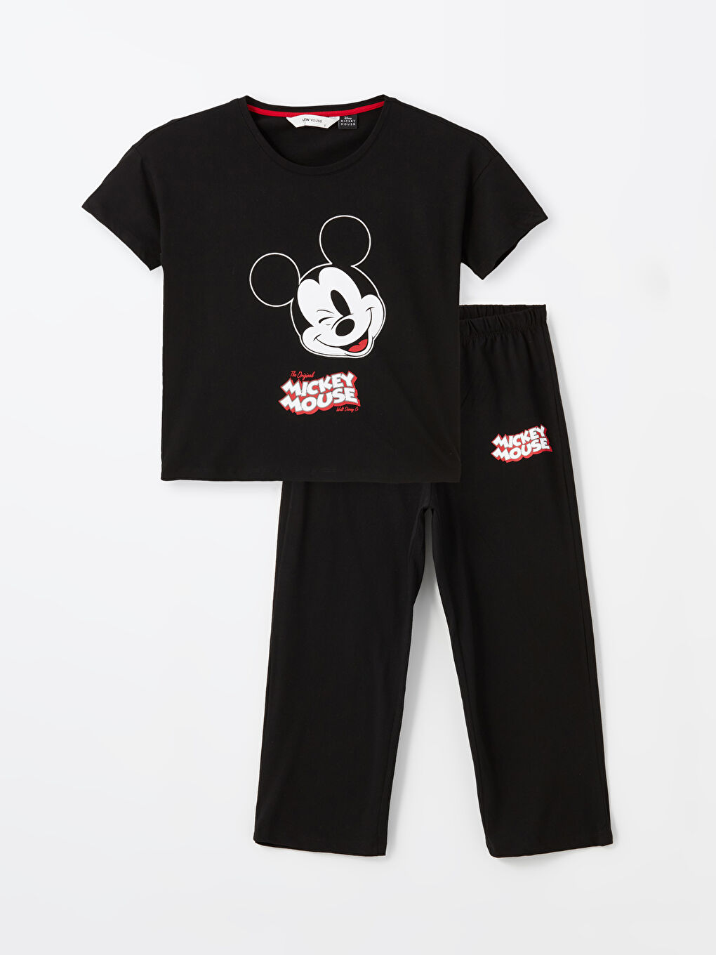 LCW Young Yeni Siyah Bisiklet Yaka Mickey Mouse Baskılı Kısa Kollu Kadın Kaprili Pijama Takımı - 4