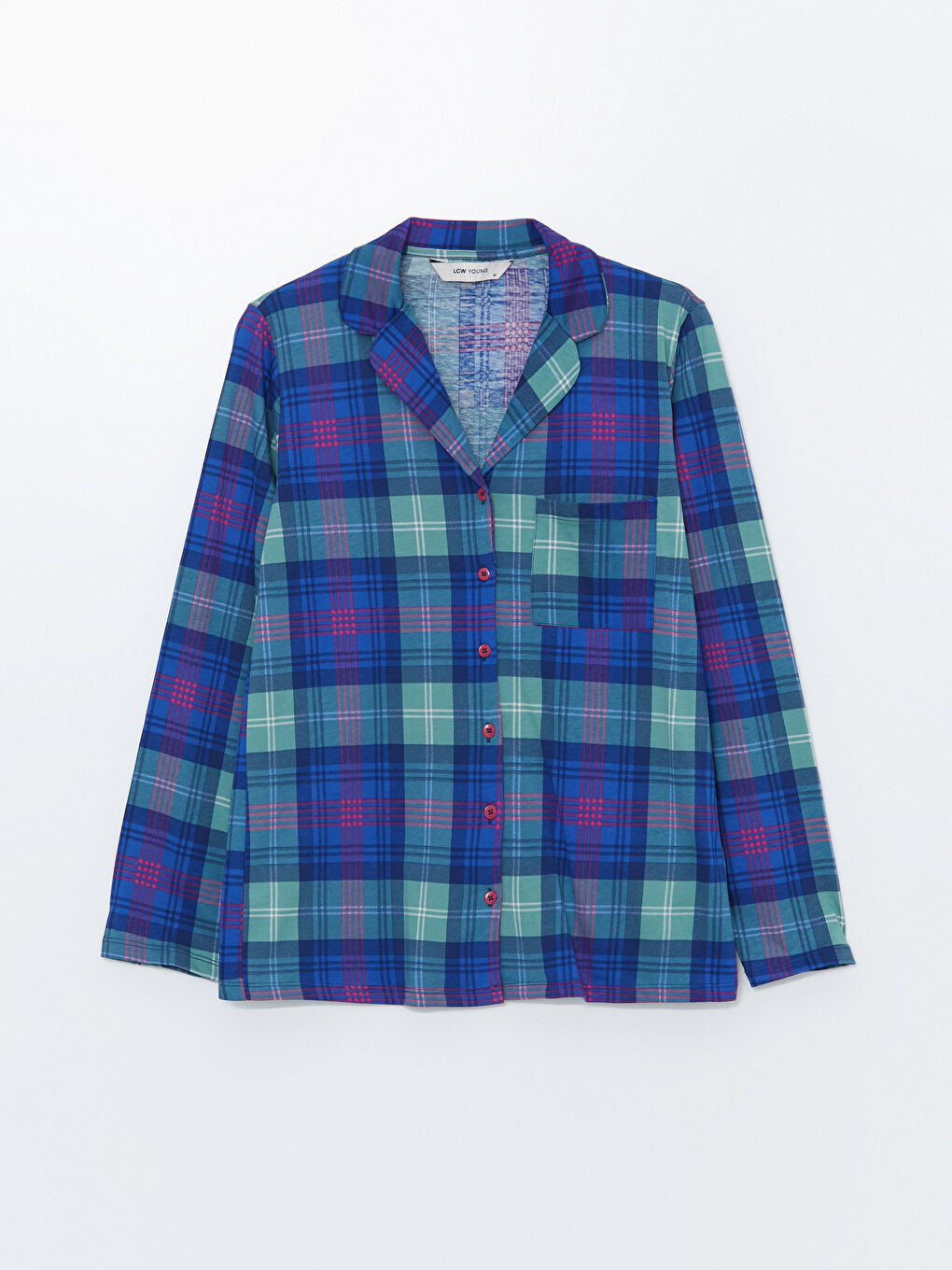 Mavi Gömlek Yaka Ekose Kadın Pijama Üst