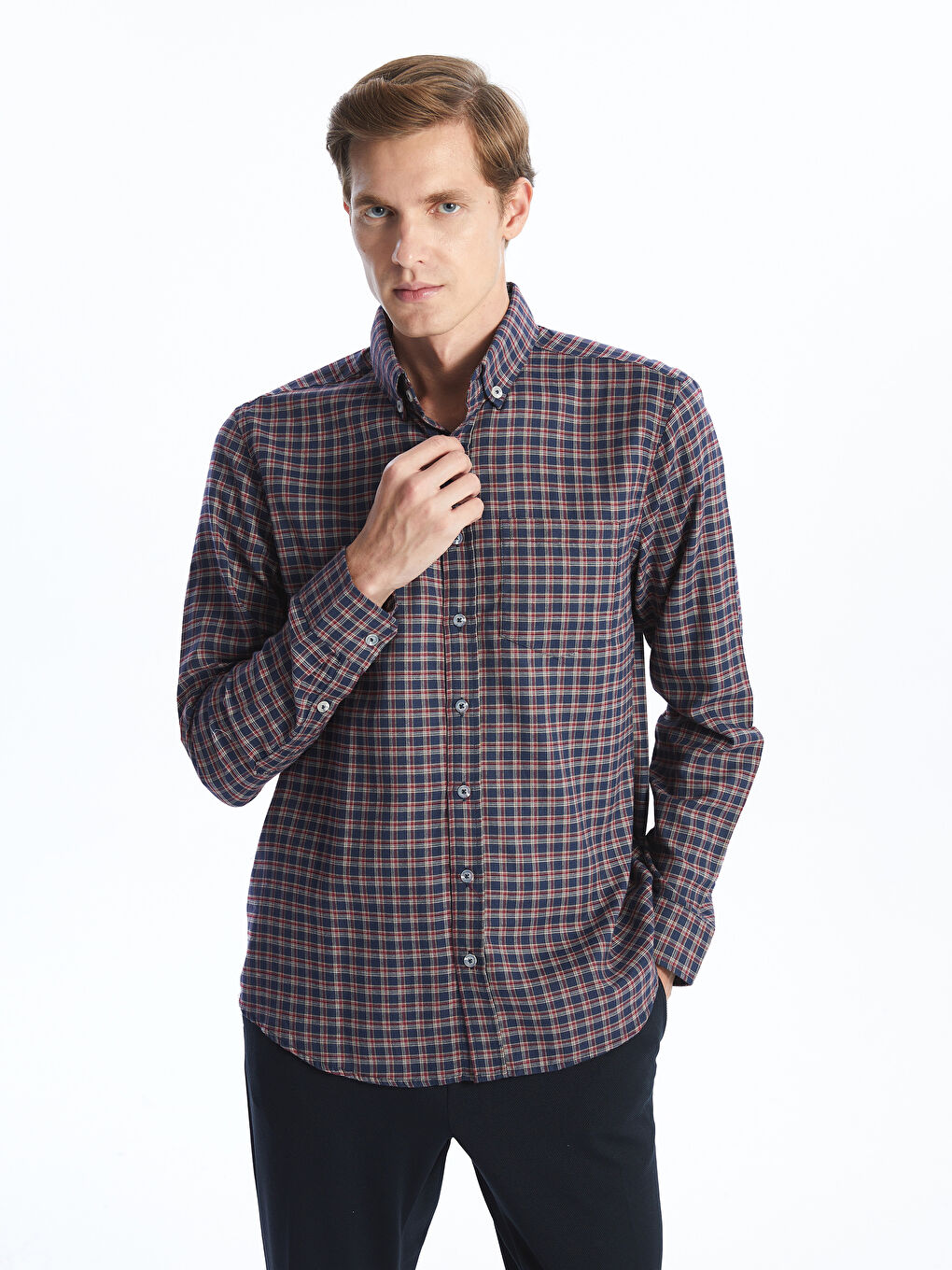 Regular Fit Long Sleeve Plaid Men's Shirt