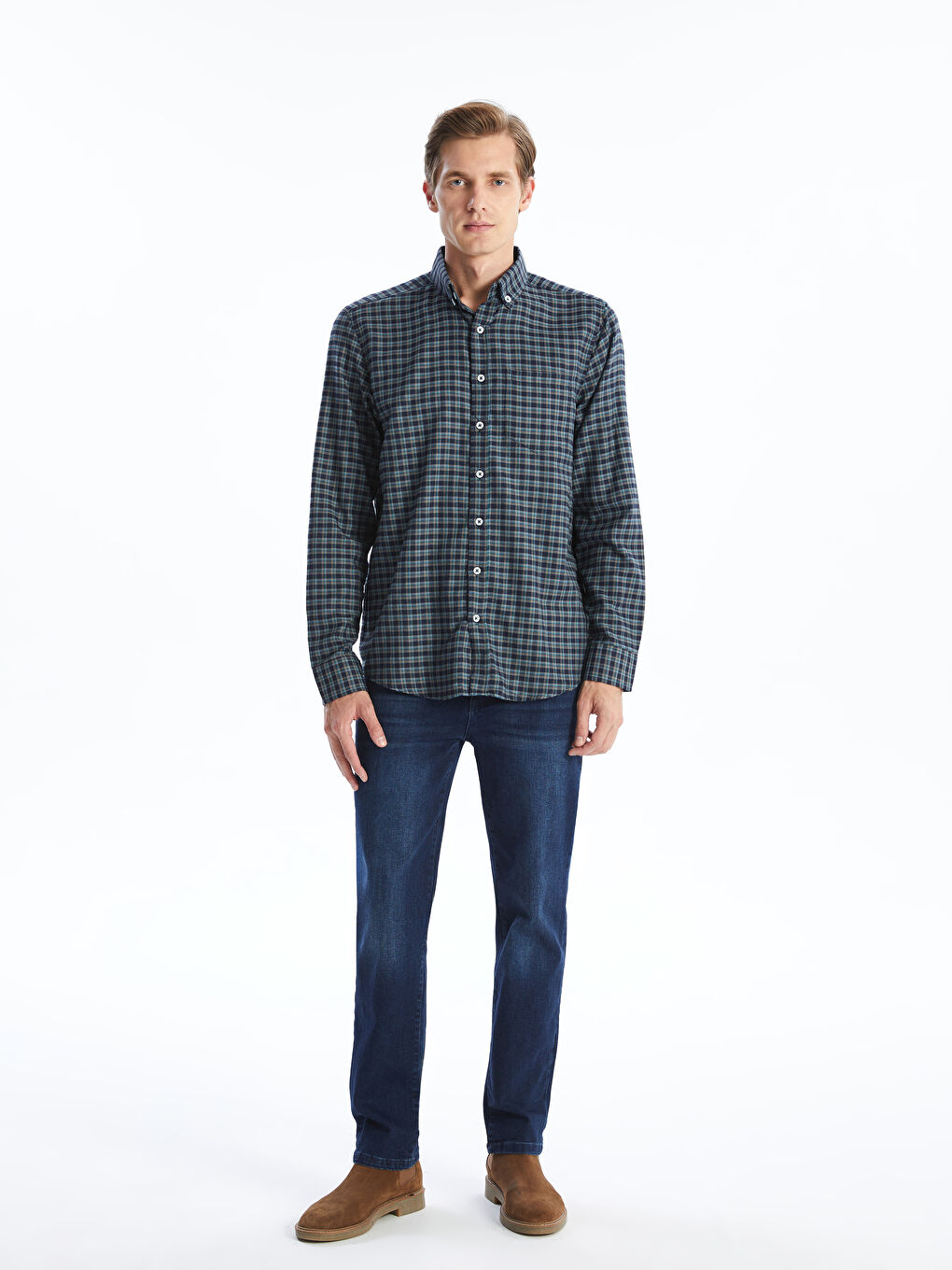 Regular Fit Long Sleeve Plaid Men's Shirt-1