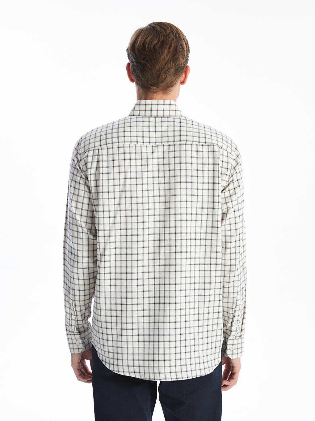 قميص كاروهات كم طويل عادي للرجال-3