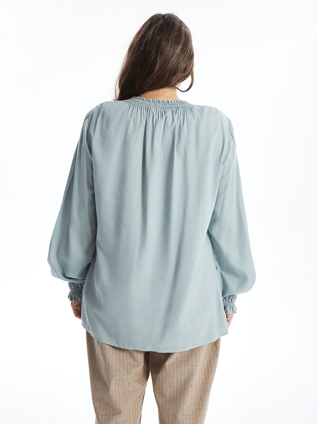 LCW Grace Tie Neck Plain Long Sleeve Women's Blouse -W44982Z8-GCB