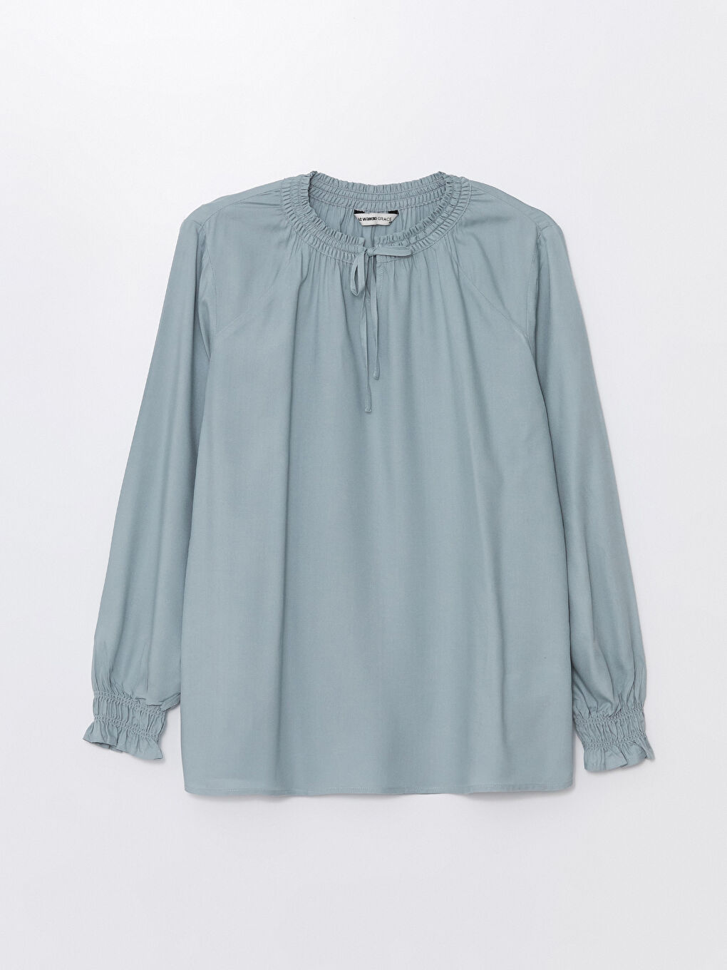 LCW Grace Tie Neck Plain Long Sleeve Women's Blouse -W44982Z8-GCB
