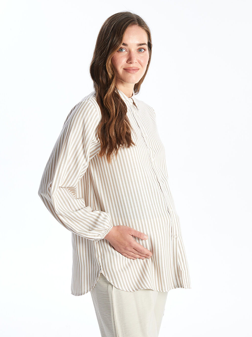 LCWAIKIKI Maternity Striped Long Sleeve Maternity Shirt -W44991Z8-LE8